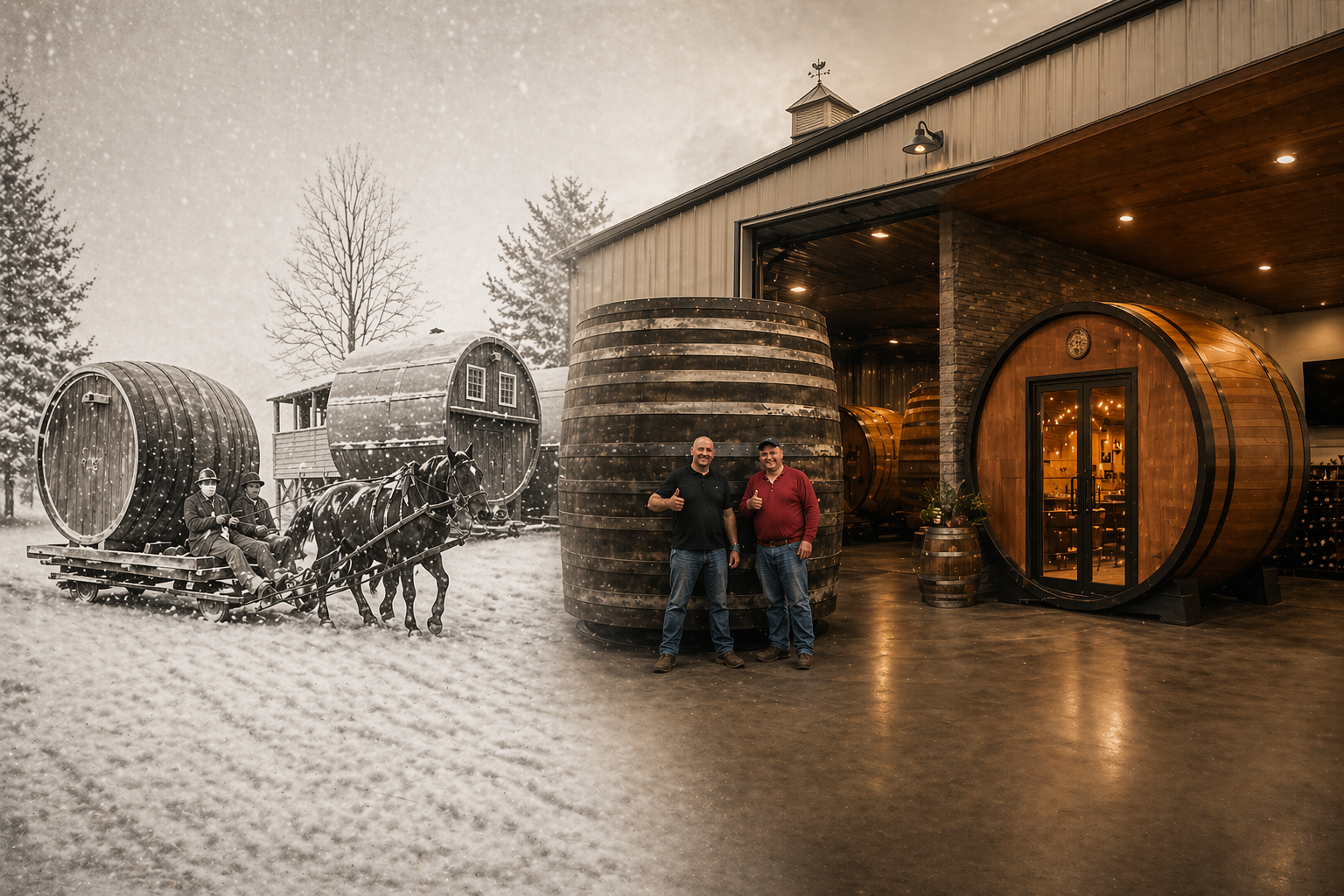 Sophie's Orchard barrels and ciderworks in winter
